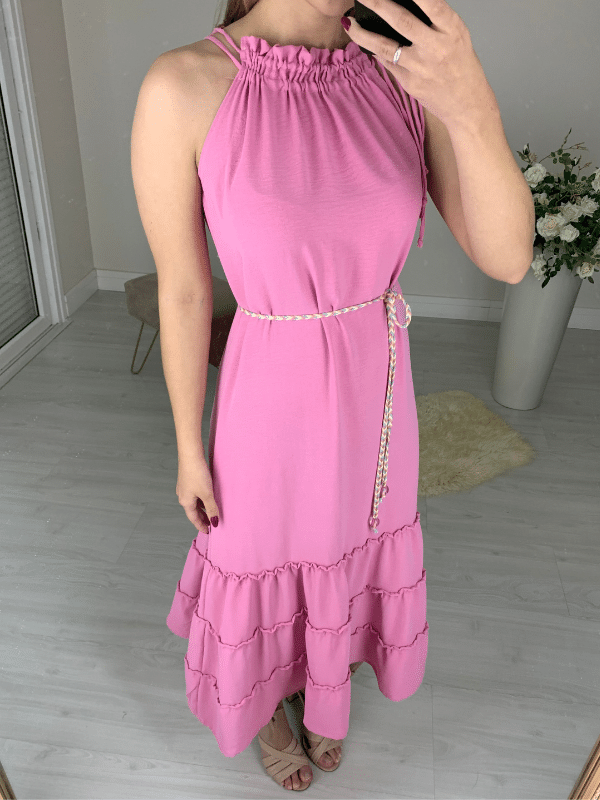 Vestido Decote Amarração Rosa - Caqui Café