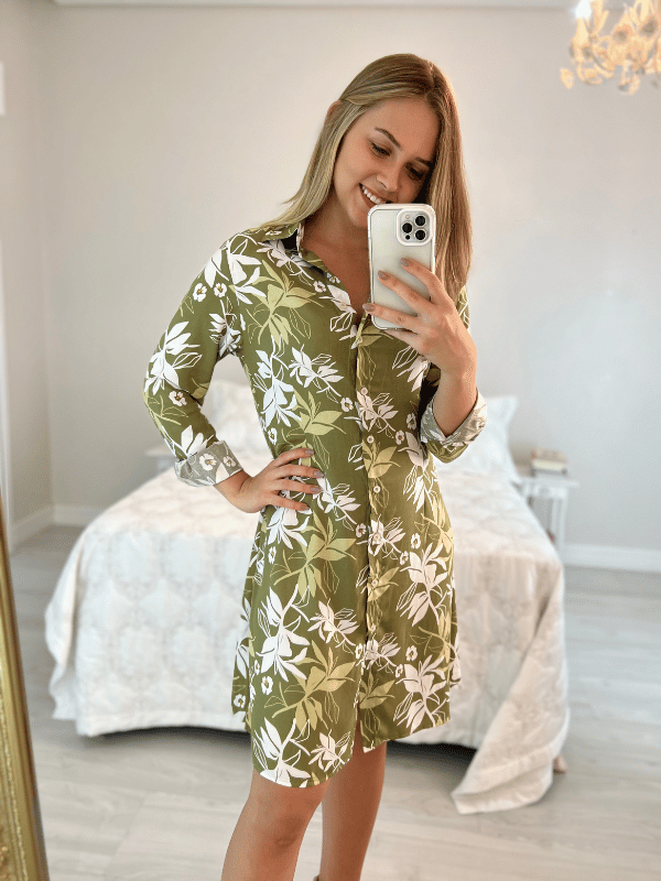 Vestido Chemise Viscose Verde - Caqui Café