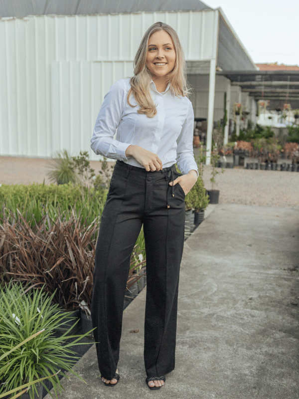 Calça Pantalona Linho Passante Duplo Preta - Caqui Café