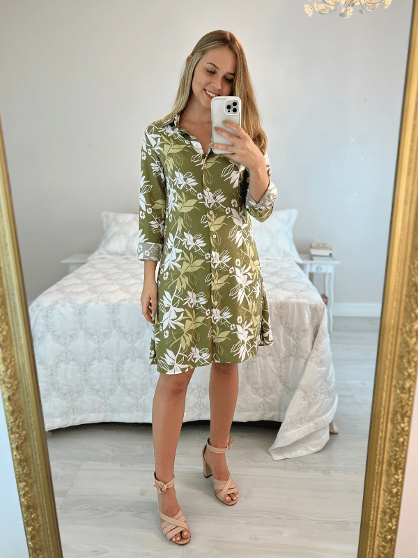 Vestido Chemise Viscose Verde - Caqui Café