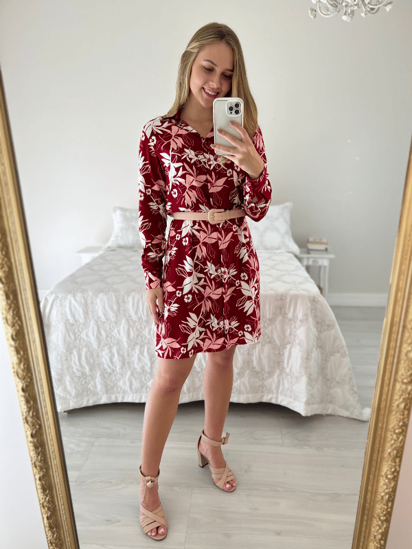 Vestido Chemise Viscose Vermelho - Caqui Café